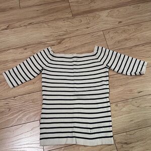 Zara Off-Shoulder Sweater - Dark Blue and Cream Stripes